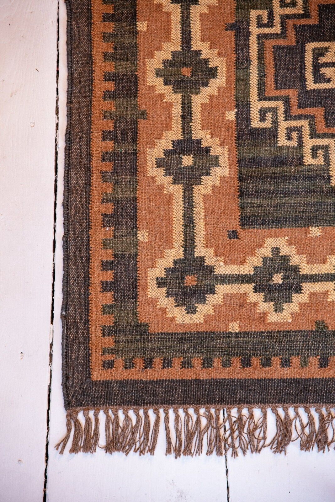 Handmade Rectangle Kilim WoolBoho Rustic Look Durable Area Carpet Jute Rug Farmhouse Mats