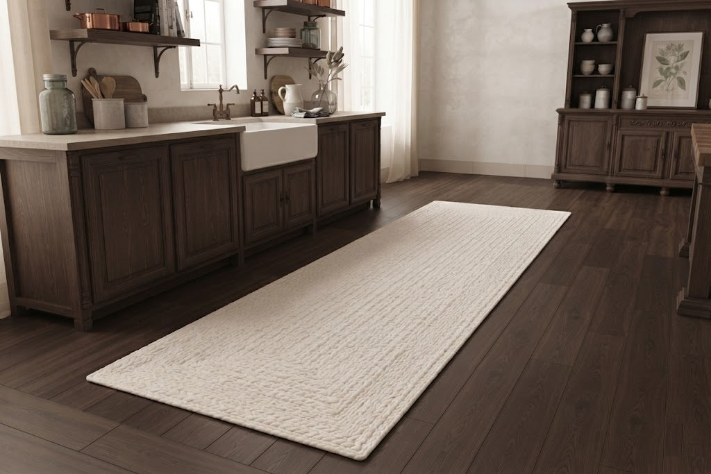 Natural Jute Area Rug Hand Braided Rug Home Decor Farmhouse Carpet Rag Rug for Kitchen Living Room and Bedroom - Rectangle-White