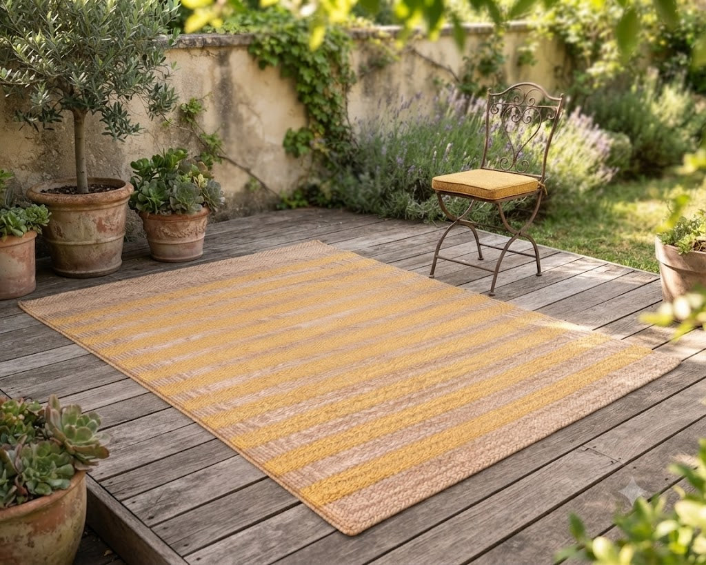 Natural Jute Area Rug Hand Woven Braided Sisal Rug Home Decor Farmhouse Carpet Rag Rug for Kitchen Living Room and Bedroom - Rectangle (Yellow & Beige)