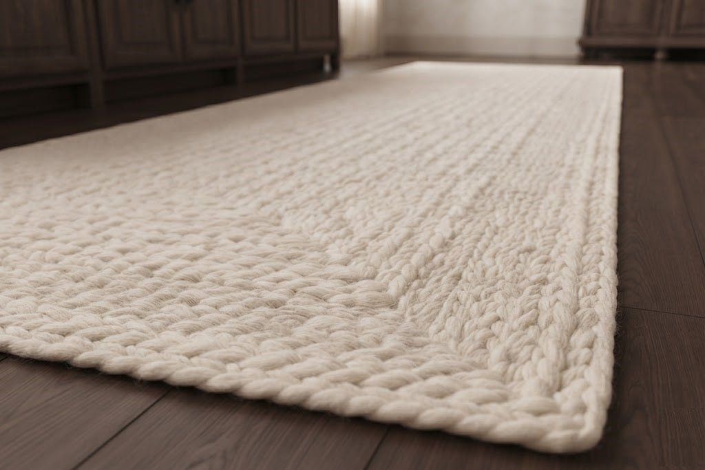 Natural Jute Area Rug Hand Braided Rug Home Decor Farmhouse Carpet Rag Rug for Kitchen Living Room and Bedroom - Rectangle-White