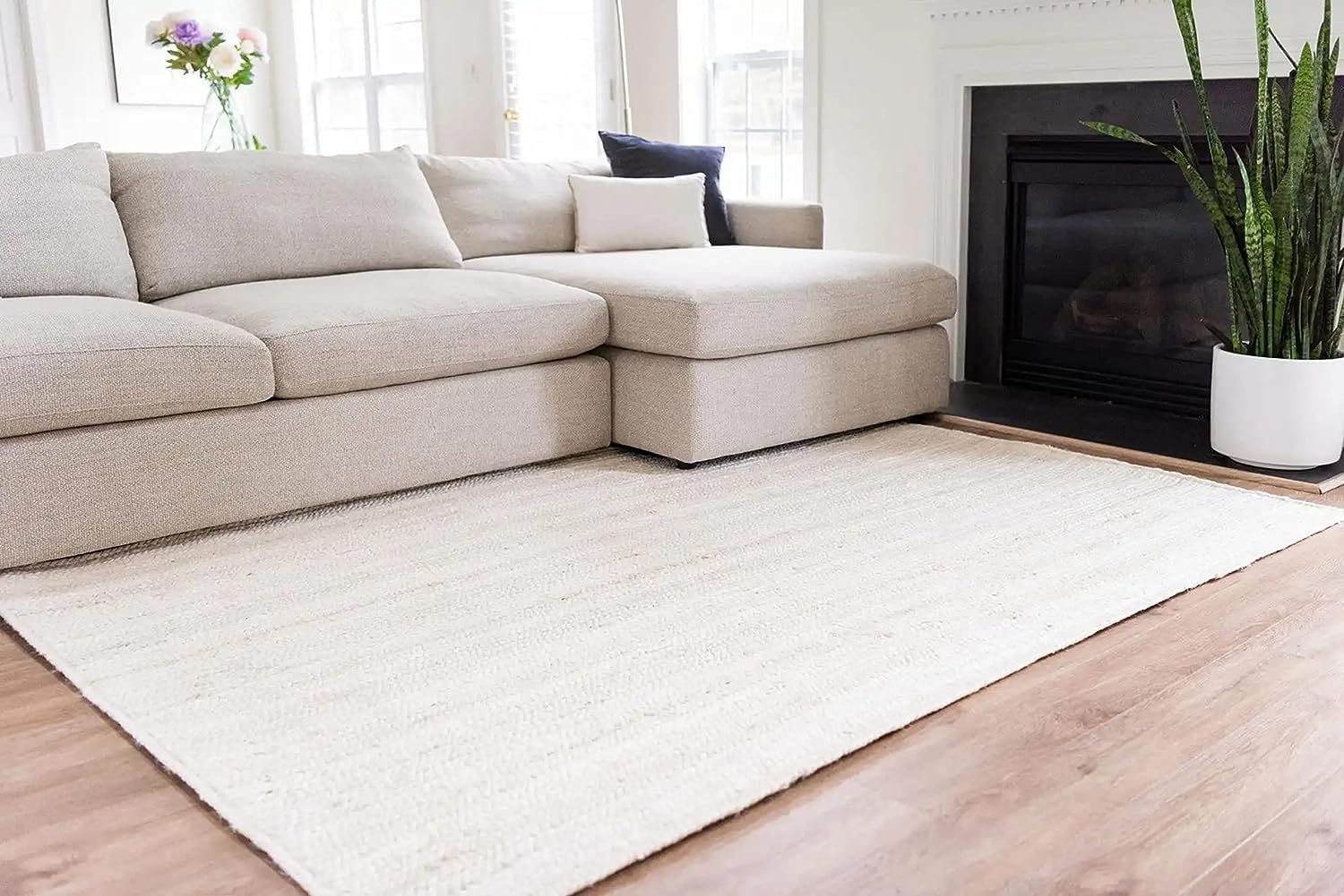 RUG Jute Natural Hand Braided Rug Rectangle White Handmade Natural Fiber Area Carpet Kitchen, Hallway Rugs For Living-60*90 CM