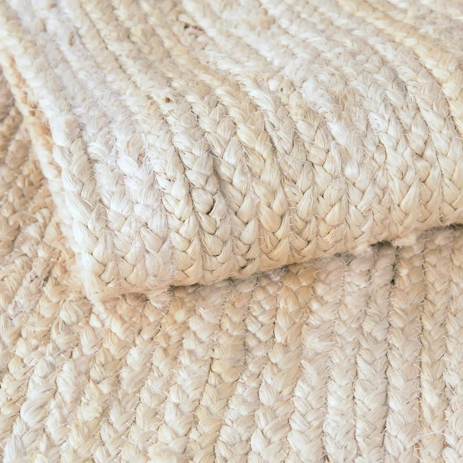 RUG Jute Natural Hand Braided Rug Rectangle White Handmade Natural Fiber Area Carpet Kitchen, Hallway Rugs For Living-60*90 CM