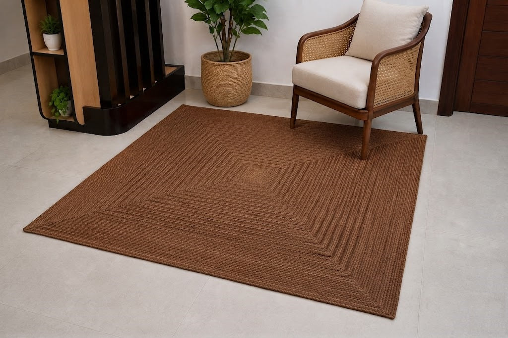 Natural Jute Area Rug Hand Braided Rug Home Decor Farmhouse Carpet Rag Rug for Kitchen Living Room and Bedroom - Rectangle-Brown