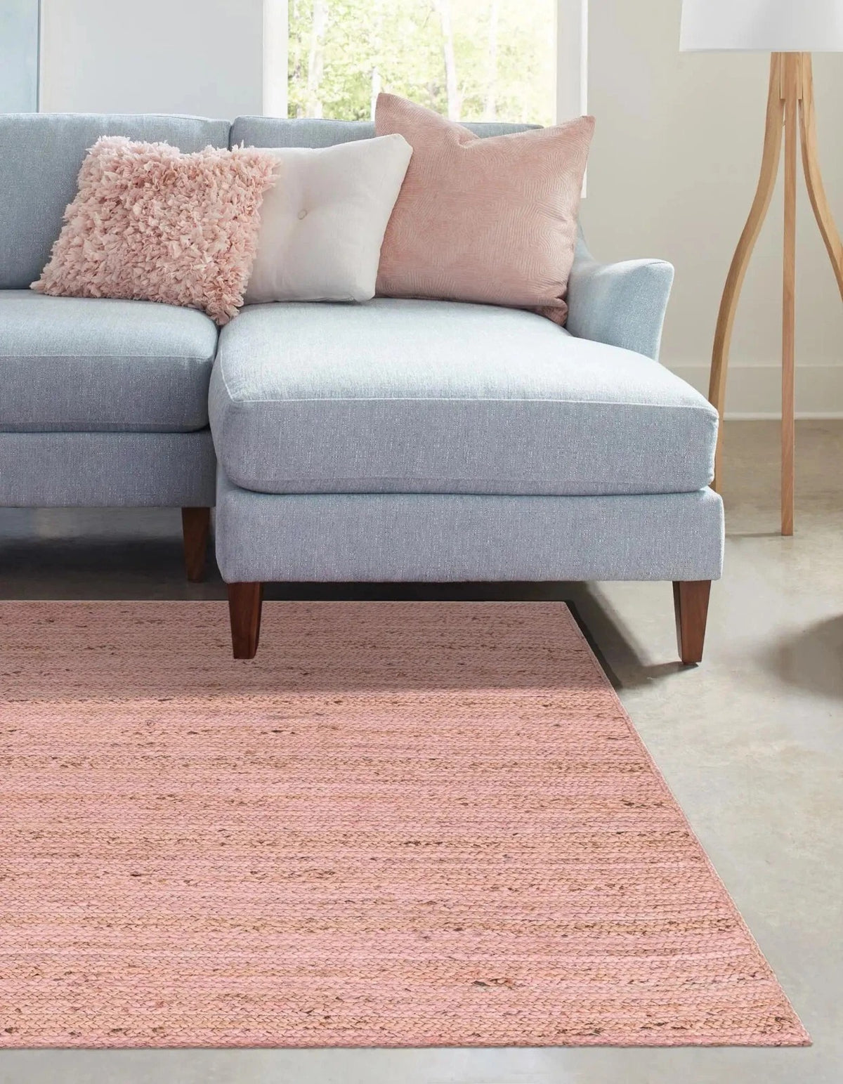 Rectangle Jute Area Rug Hand Woven Braided Sisal Rug Home Decor Farmhouse Carpet Rag Rug for Kitchen Living Room and Bedroom-Pink Dye