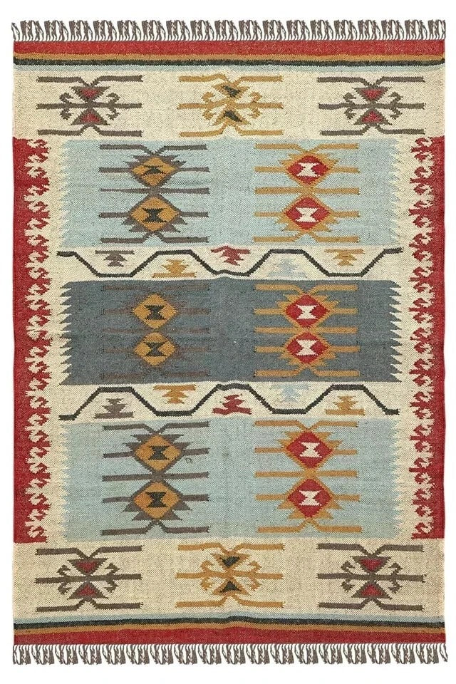 Durable Rustic Look Farmhouse Rectangle Jute Rug Handmade Kilim Boho Mats Wool Boho Area Carpet
