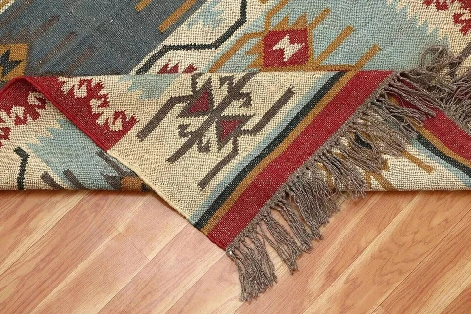 Durable Rustic Look Farmhouse Rectangle Jute Rug Handmade Kilim Boho Mats Wool Boho Area Carpet