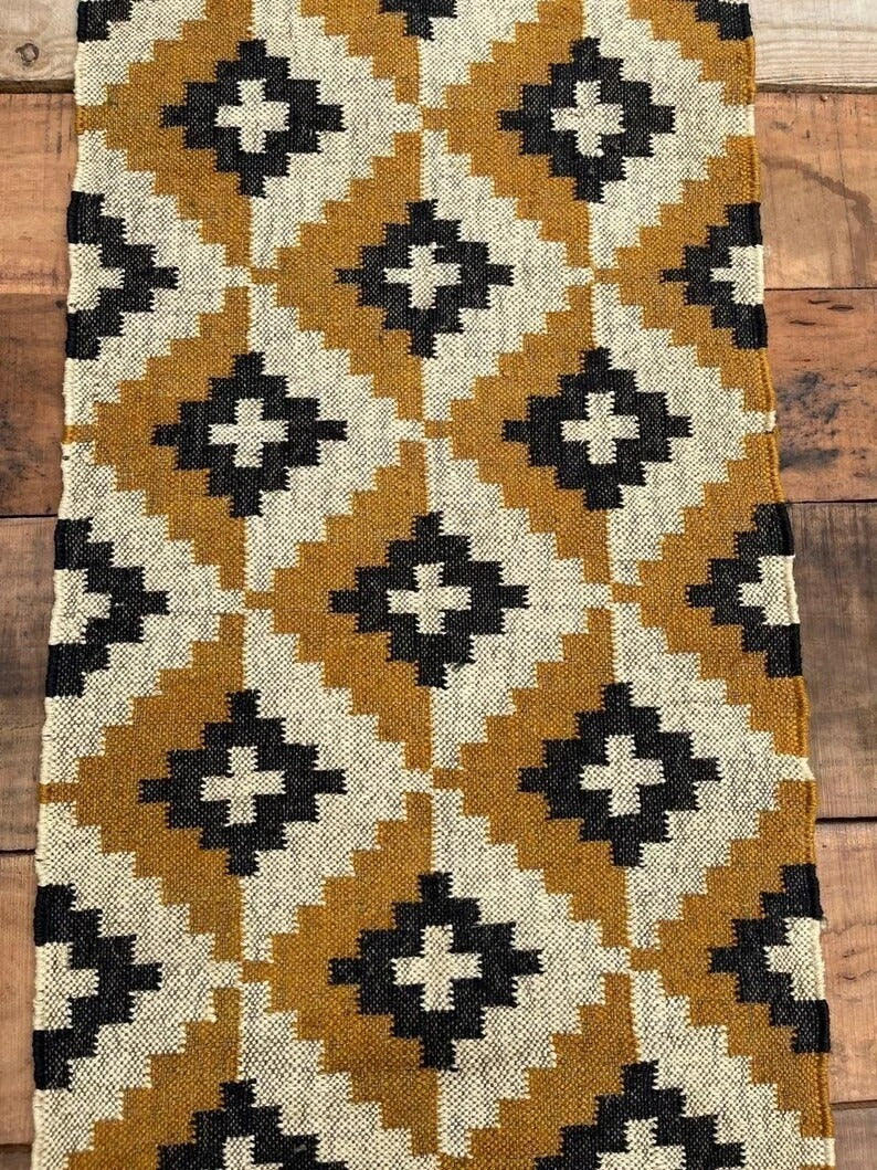Handmade Kilim Durable Rustic Look Farmhouse Rectangle Jute Rug Boho Mats Wool Boho Area Carpet