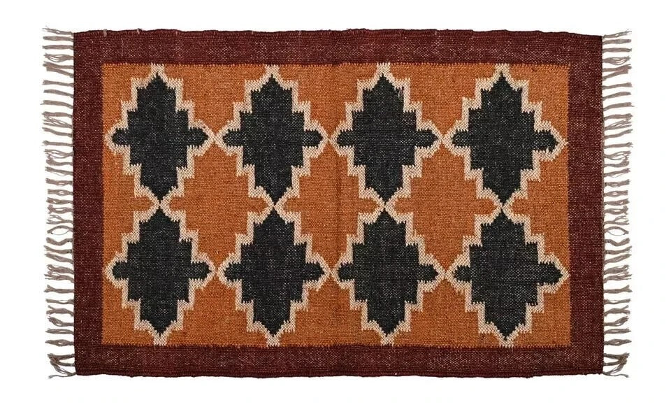 Handmade Kilim Durable Rustic Look Jute Rug Boho Mats Wool Boho Rectangle Farmhouse Area Carpet (Brown & Black)