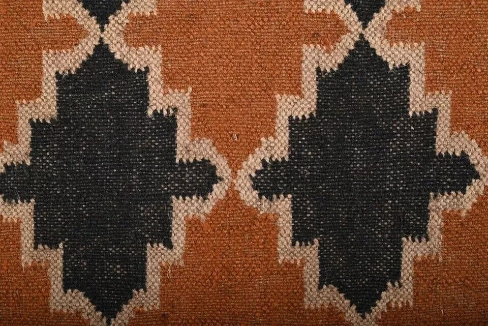 Handmade Kilim Durable Rustic Look Jute Rug Boho Mats Wool Boho Rectangle Farmhouse Area Carpet (Brown & Black)