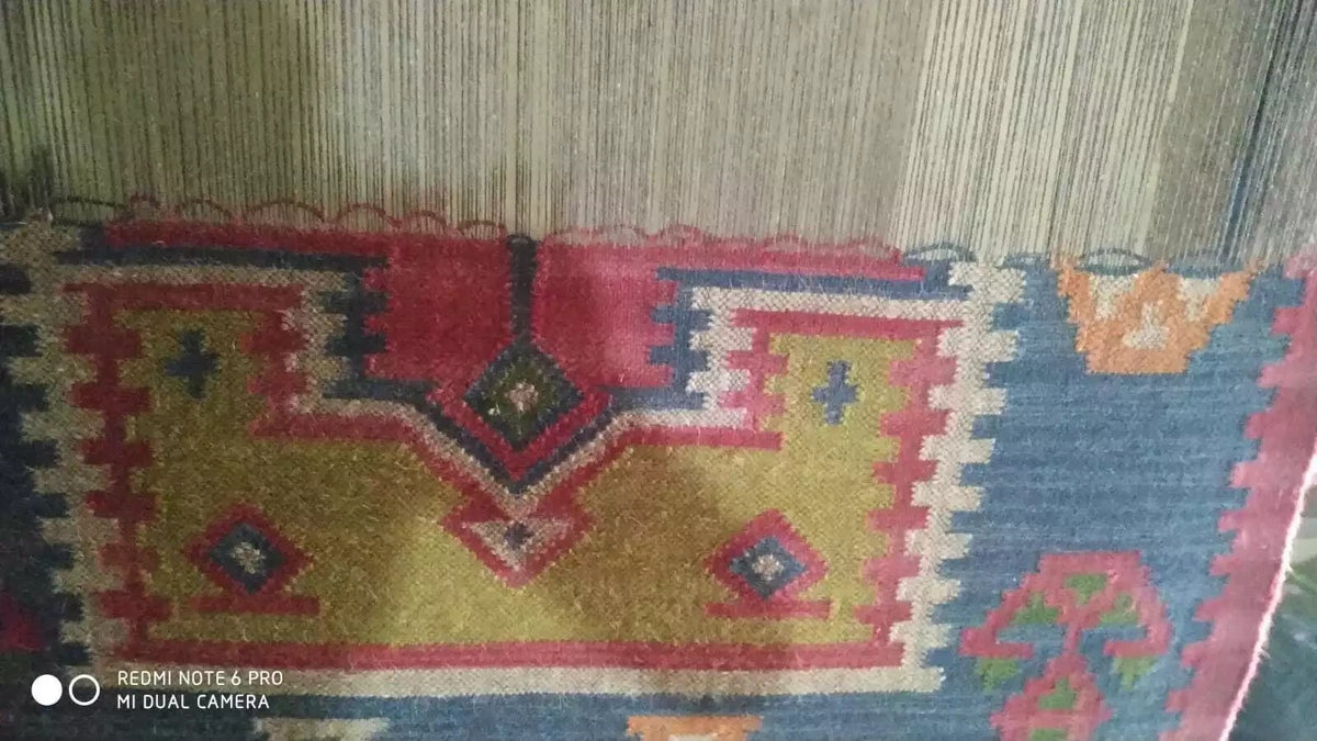 Handmade Kilim Durable Rustic Look Jute Rug Boho Mats Wool Boho Farmhouse Rectangle Area Carpet