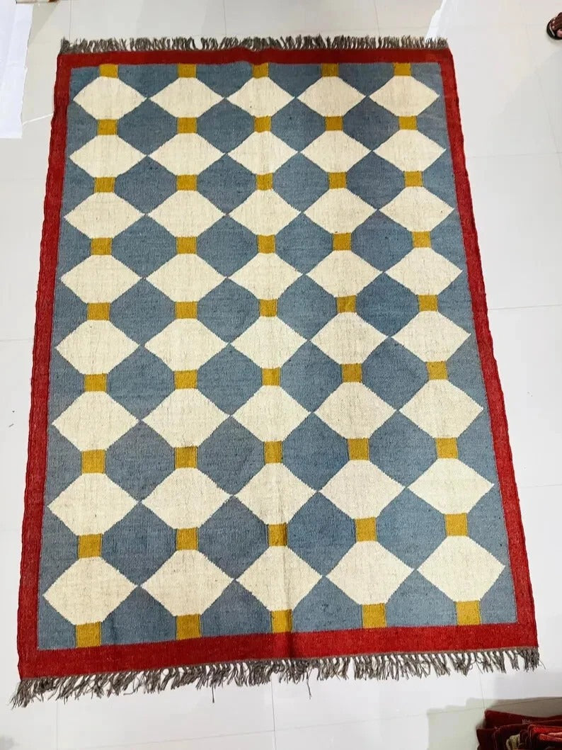 Handmade Jute Rug Kilim Durable Wool Boho Farmhouse Rectangle Area Carpet Rustic Look Boho Mats