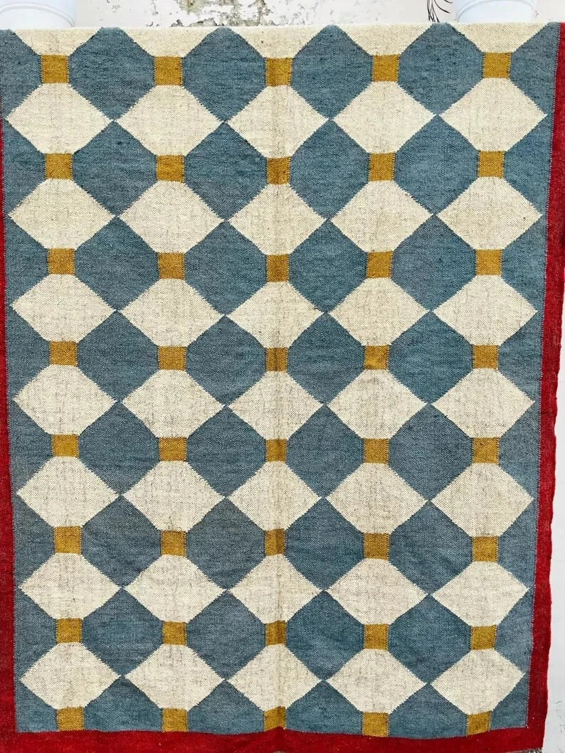 Handmade Jute Rug Kilim Durable Wool Boho Farmhouse Rectangle Area Carpet Rustic Look Boho Mats