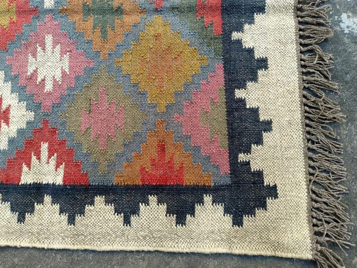 Rectangle Area Carpet Handmade Jute Rug Kilim Durable WoolBoho Farmhouse Rustic Look Mats