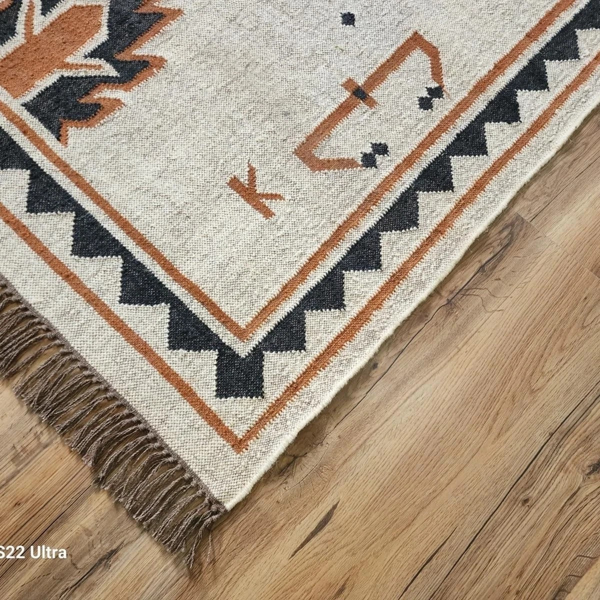 Kilim Durable Rectangle Area Carpet Handmade Jute Rug WoolBoho Farmhouse Rustic Look Mats