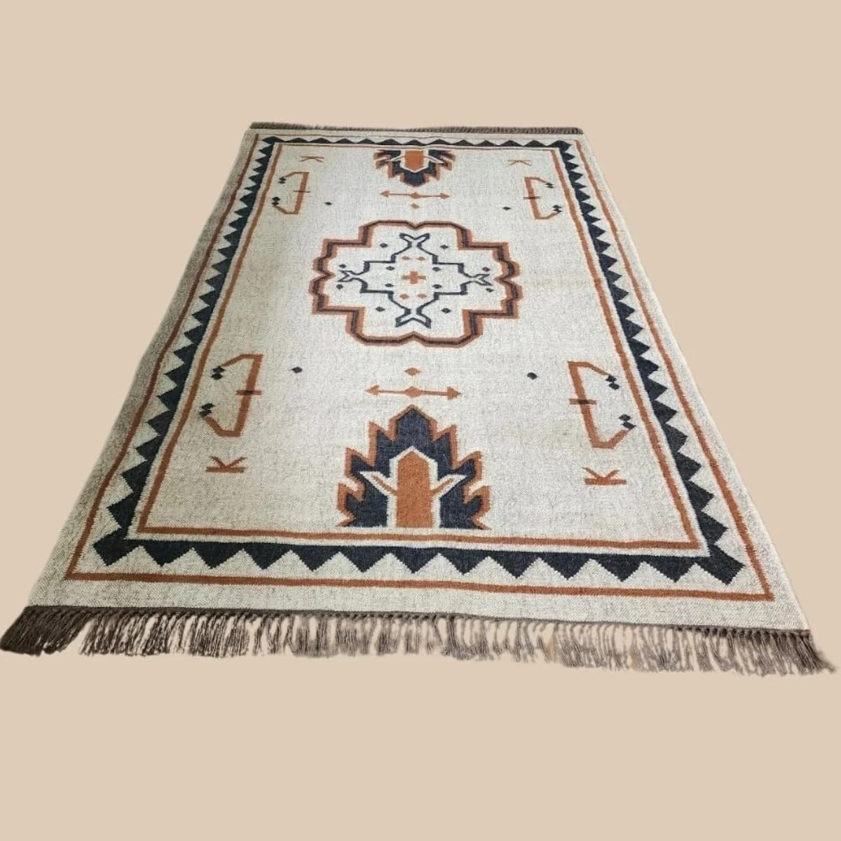 Kilim Durable Rectangle Area Carpet Handmade Jute Rug WoolBoho Farmhouse Rustic Look Mats
