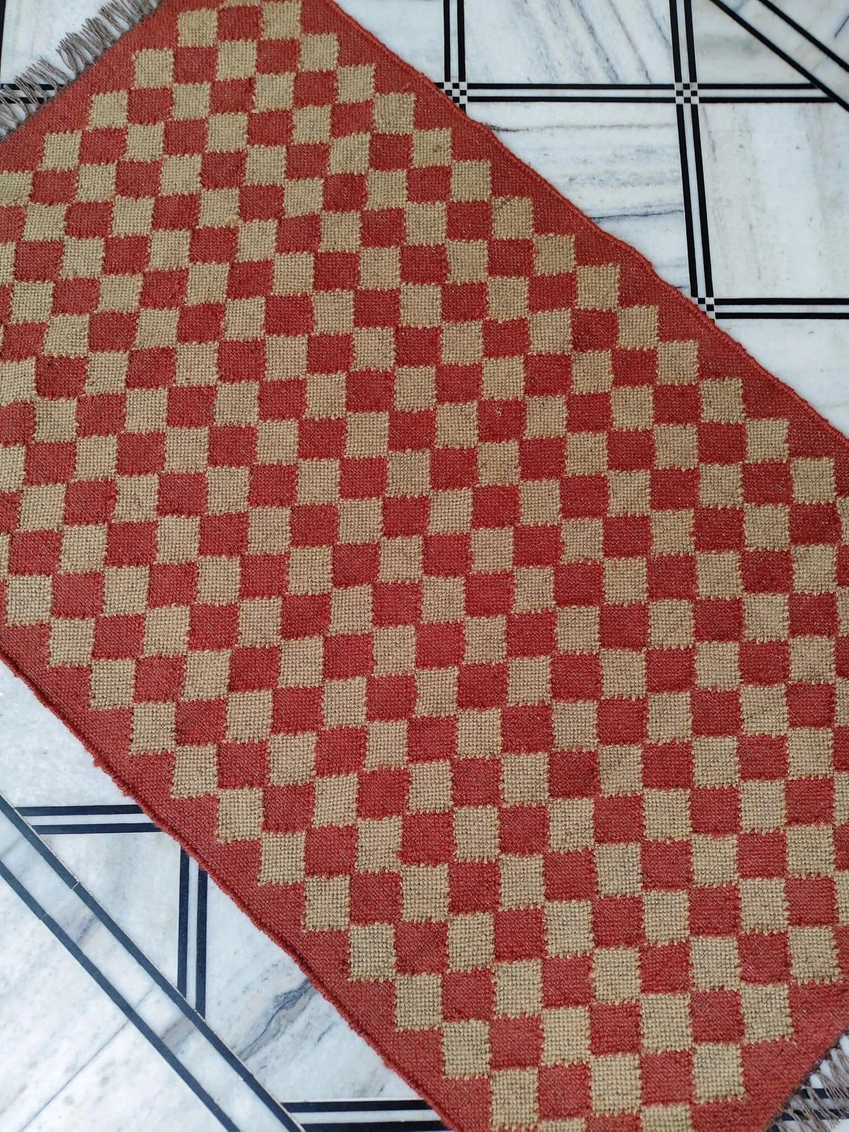 Rectangle Kilim Durable Area Carpet Handmade Jute Rug WoolBoho Farmhouse Rustic Look Mats