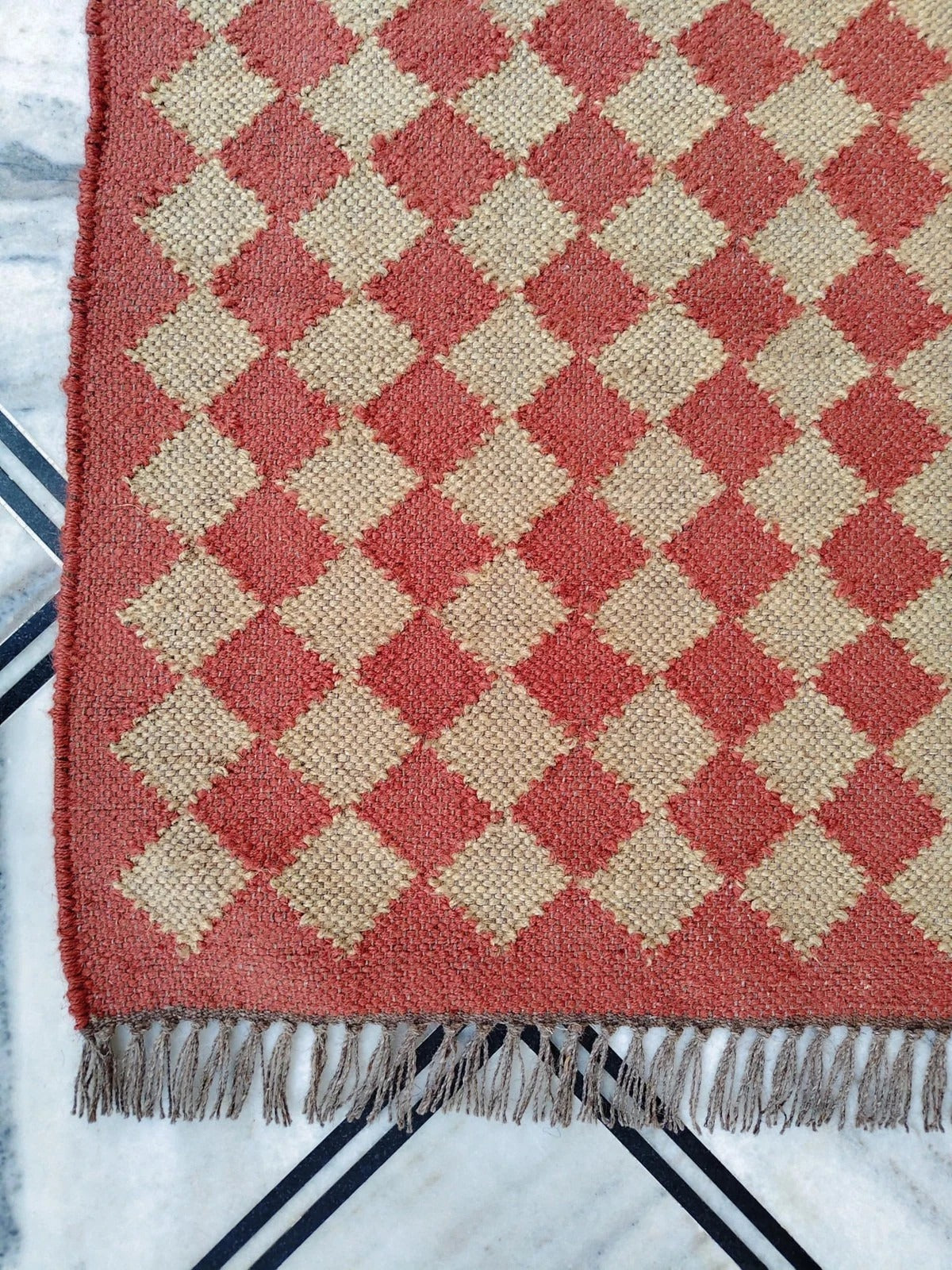 Rectangle Kilim Durable Area Carpet Handmade Jute Rug WoolBoho Farmhouse Rustic Look Mats