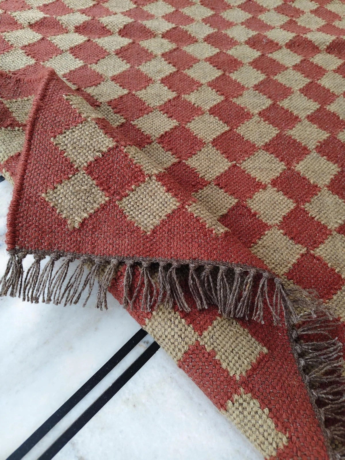 Rectangle Kilim Durable Area Carpet Handmade Jute Rug WoolBoho Farmhouse Rustic Look Mats