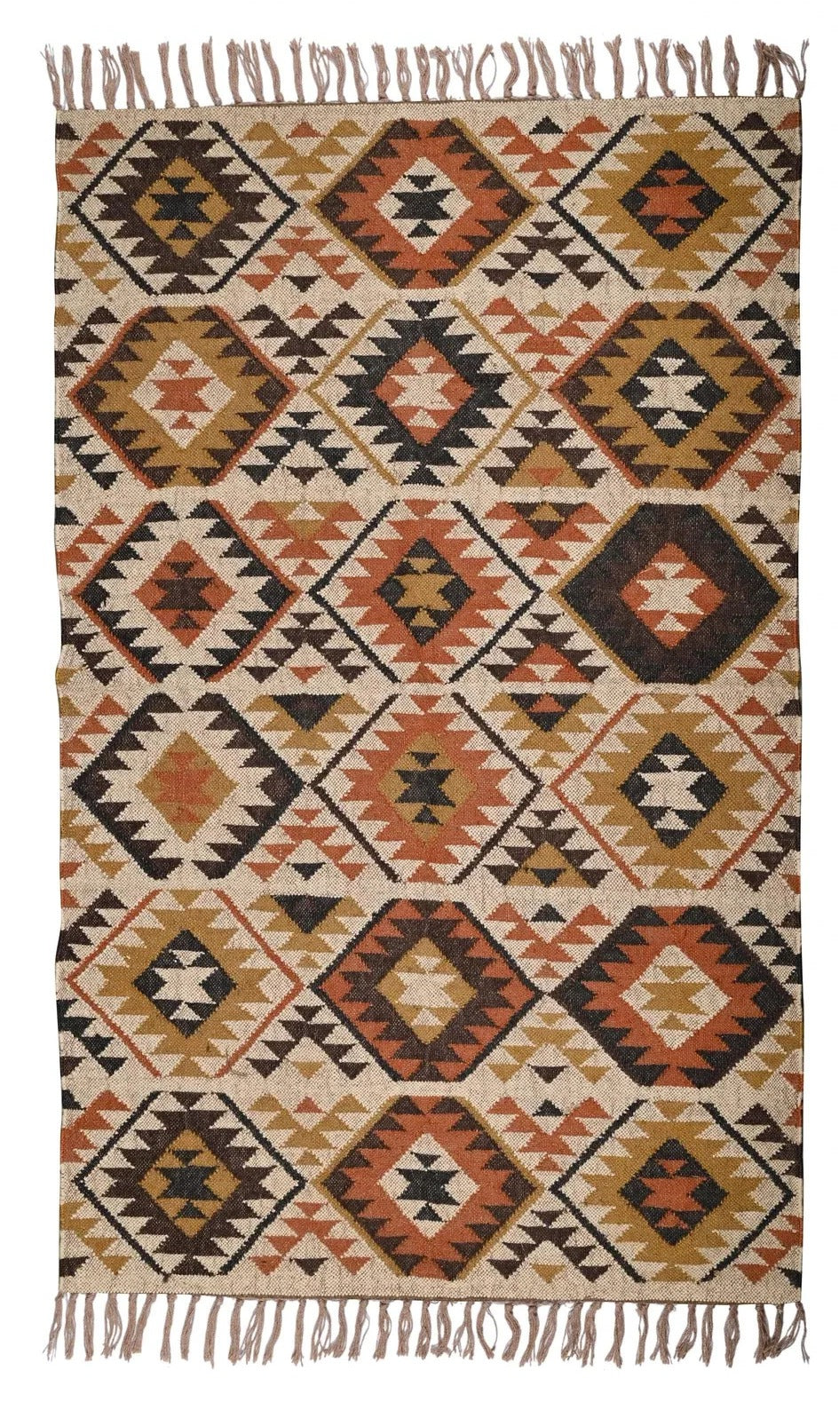Rectangle Handmade Kilim Wool Jute Rug - Farmhouse Boho Area Carpet-Multicolor Durable Rustic Look Boho Mats-Multicolor