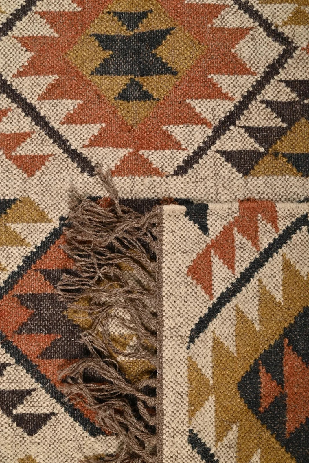 Rectangle Handmade Kilim Wool Jute Rug - Farmhouse Boho Area Carpet-Multicolor Durable Rustic Look Boho Mats-Multicolor