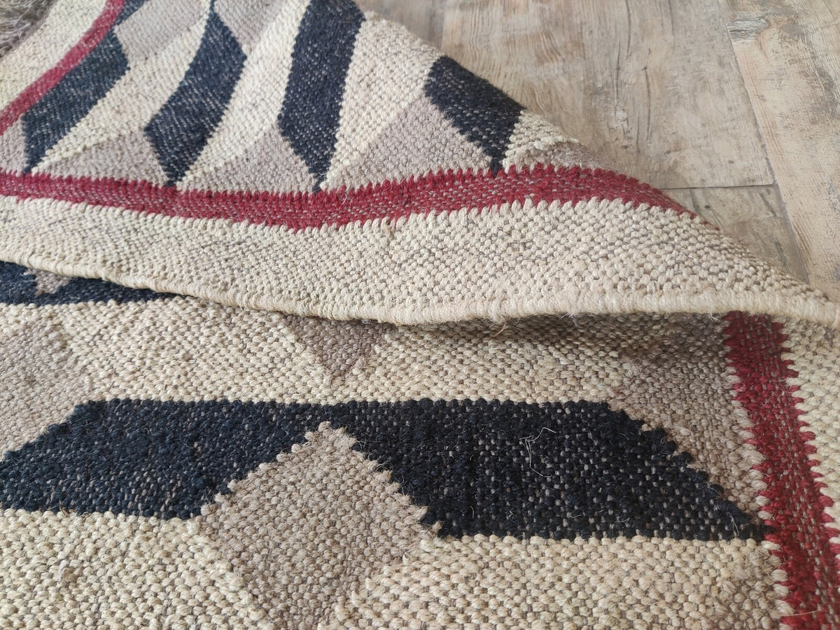 Farmhouse Rectangle Handmade Kilim Wool Jute Rug - Boho Area Carpet-Multicolor Durable Rustic Look Boho Mats