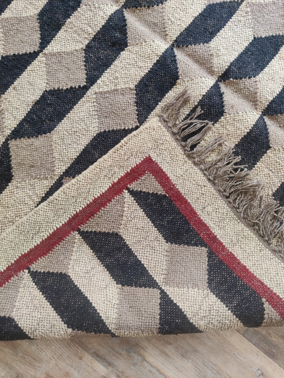 Farmhouse Rectangle Handmade Kilim Wool Jute Rug - Boho Area Carpet-Multicolor Durable Rustic Look Boho Mats
