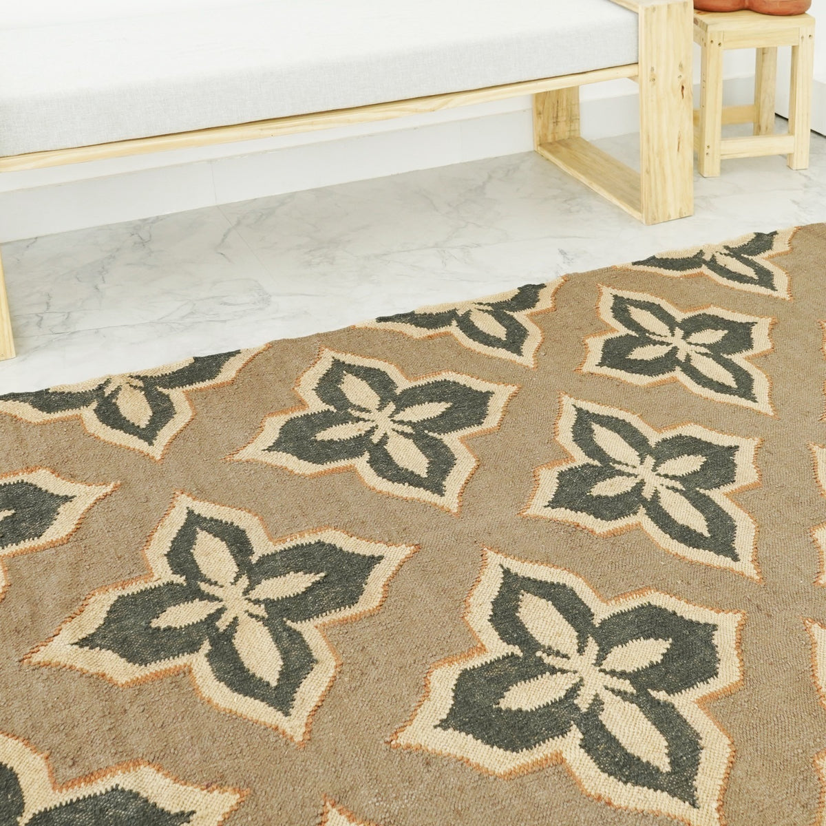 Farmhouse Rectangle Handmade Kilim Wool Jute Rug -Multicolor Durable Rustic Look Boho Mats Boho Area Carpet