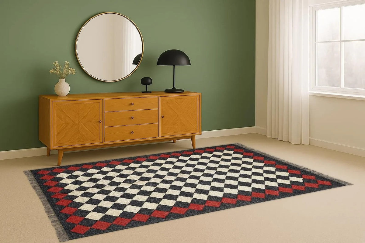 Farmhouse Rectangle Handmade Kilim Wool Jute Rug -Multicolor Durable Rustic Look Boho Mats Boho Area Carpet
