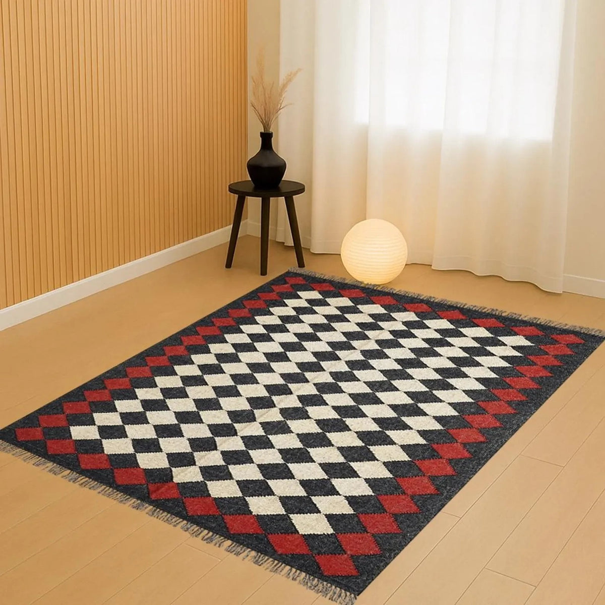 Farmhouse Rectangle Handmade Kilim Wool Jute Rug -Multicolor Durable Rustic Look Boho Mats Boho Area Carpet