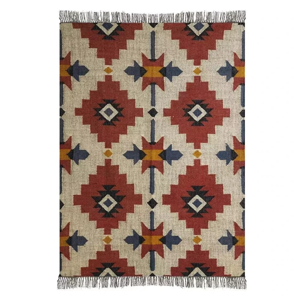 Durable Rustic Look Farmhouse Rectangle Handmade Kilim Wool Jute Rug -Boho Mats Boho Area Multicolor Carpet