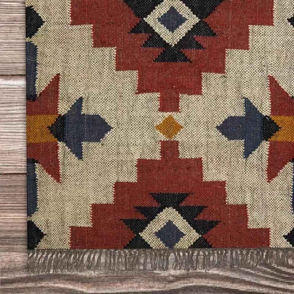 Durable Rustic Look Farmhouse Rectangle Handmade Kilim Wool Jute Rug -Boho Mats Boho Area Multicolor Carpet