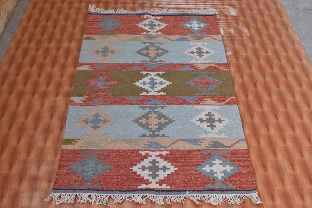 Durable Rustic Look Farmhouse Rectangle Handmade Kilim Wool Jute Rug -Boho Mats Boho Area Carpet Multicolor