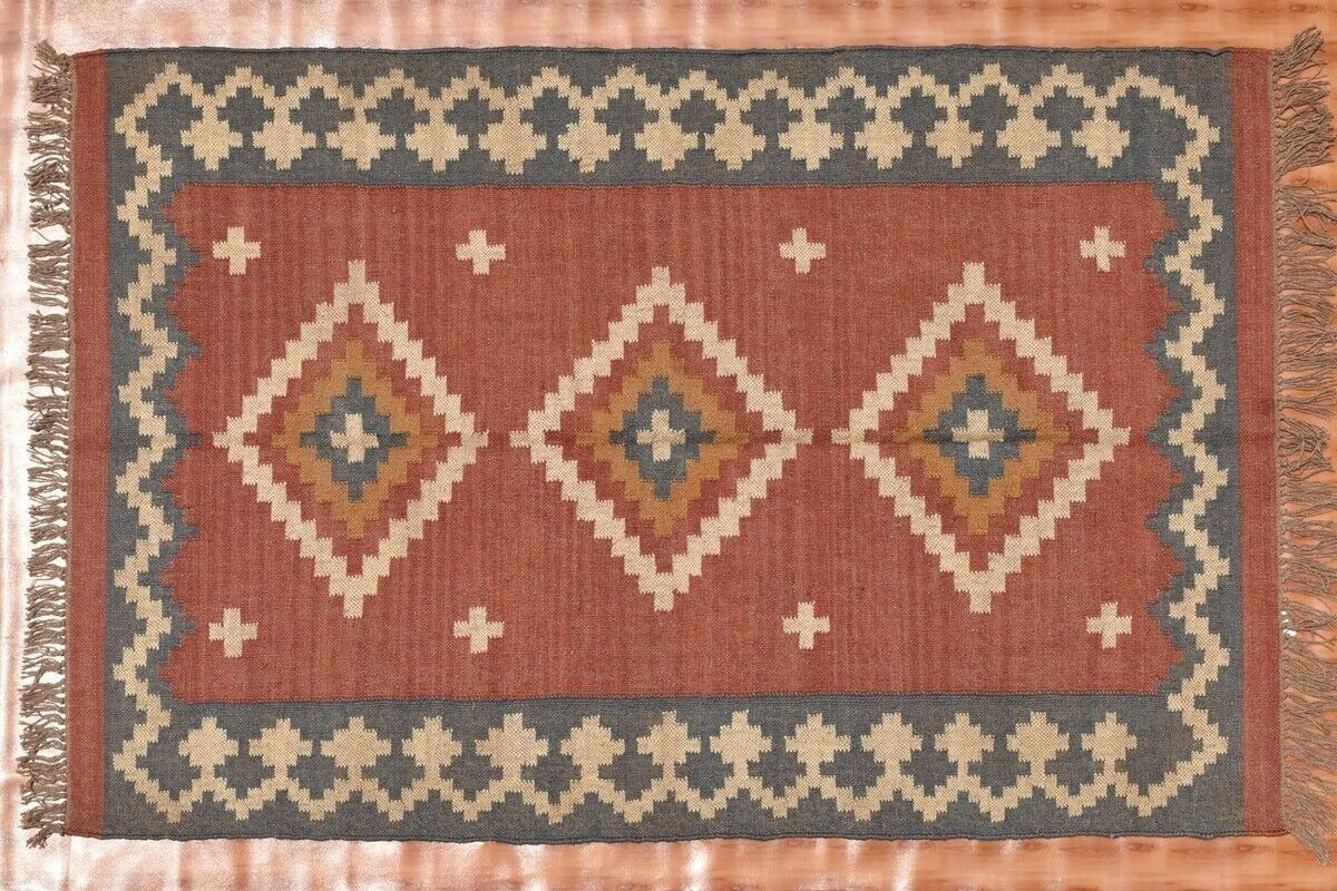 Durable Rustic Look Farmhouse Handmade Kilim Wool Jute Rug -Boho Mats Boho Area Rectangle Carpet Multicolor
