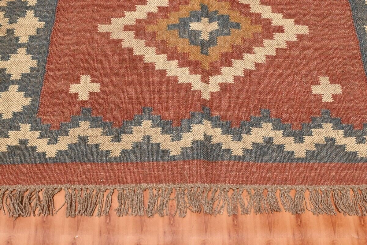 Durable Rustic Look Farmhouse Handmade Kilim Wool Jute Rug -Boho Mats Boho Area Rectangle Carpet Multicolor