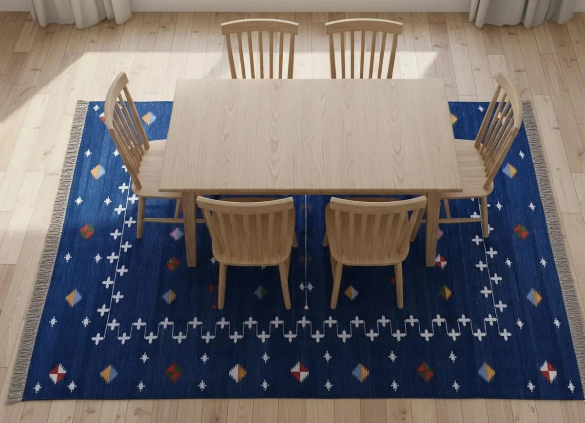 Handmade Kilim Wool Durable Rustic Look Farmhouse Jute Rug -Boho Mats Boho Area Rectangle Carpet