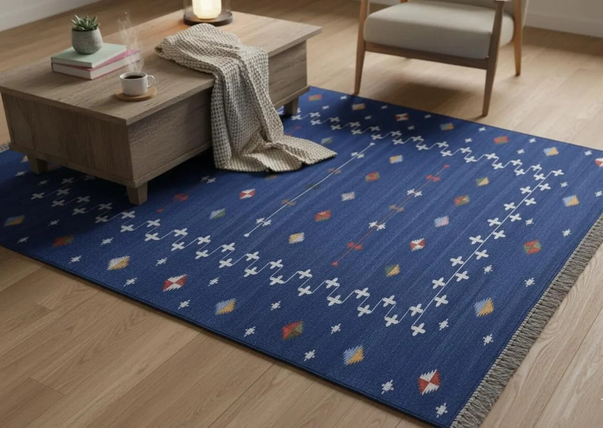 Handmade Kilim Wool Durable Rustic Look Farmhouse Jute Rug -Boho Mats Boho Area Rectangle Carpet