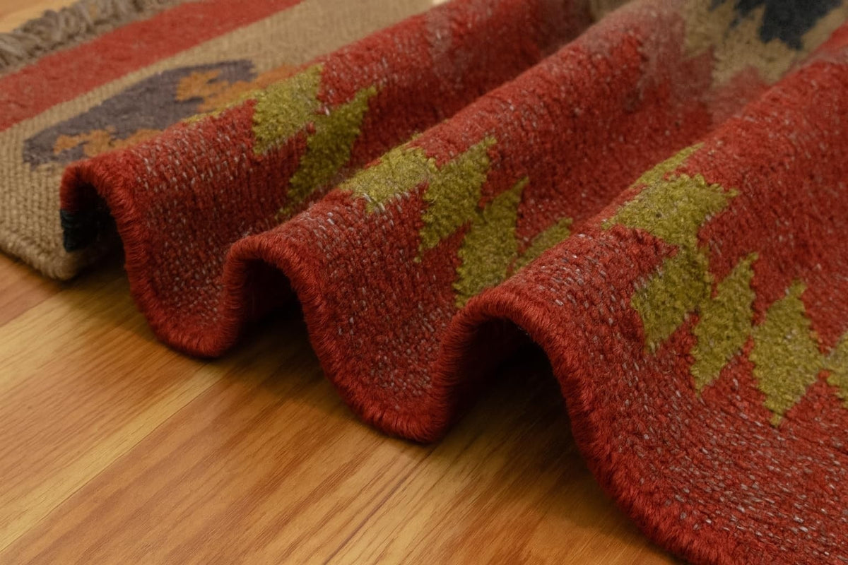 Multicolor Handmade Kilim Wool Durable Rustic Look Farmhouse Jute Rug -Boho Mats Boho Area Rectangle Carpet