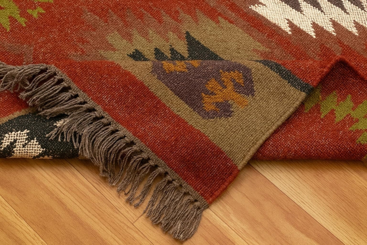 Multicolor Handmade Kilim Wool Durable Rustic Look Farmhouse Jute Rug -Boho Mats Boho Area Rectangle Carpet
