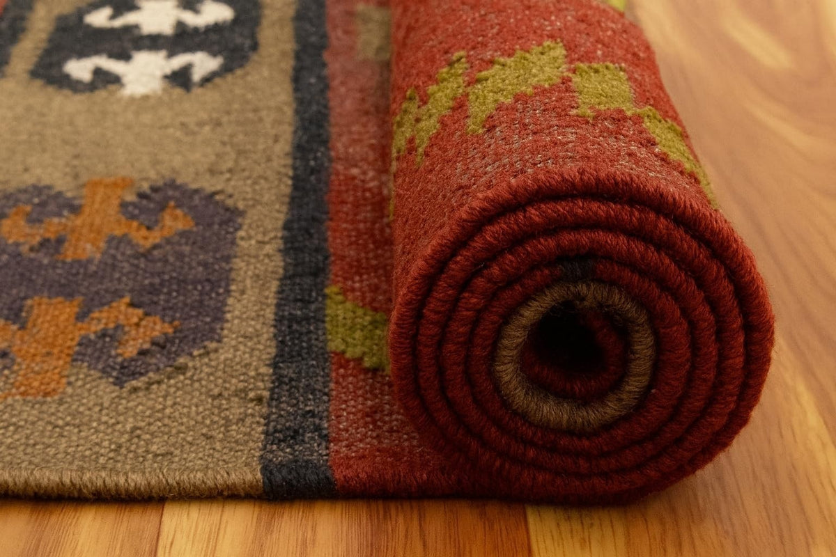 Multicolor Handmade Kilim Wool Durable Rustic Look Farmhouse Jute Rug -Boho Mats Boho Area Rectangle Carpet