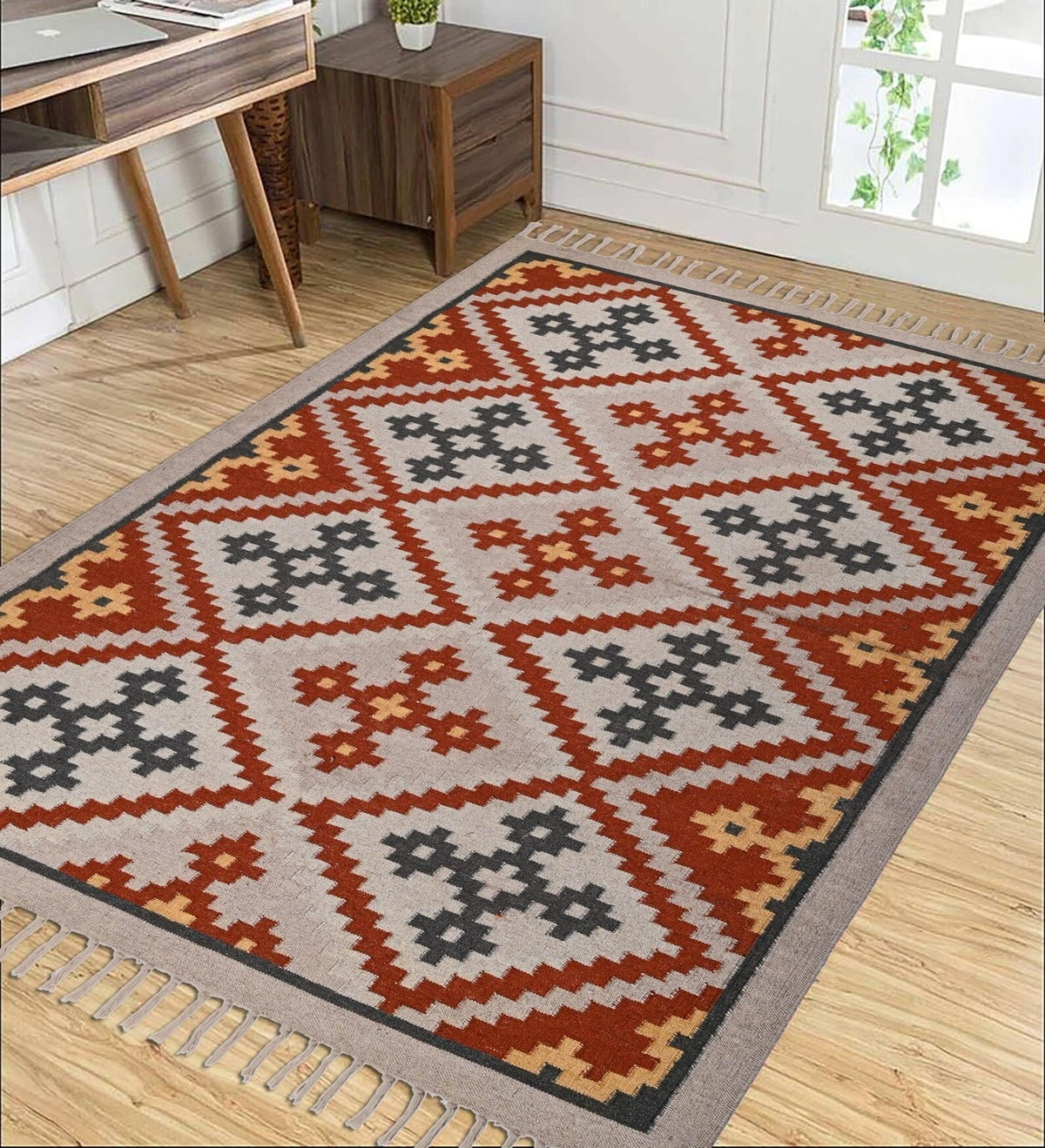 Multicolor Handmade Kilim Wool Durable Rustic Look Farmhouse Jute Rug -Boho Mats Boho Rectangle Area Carpet