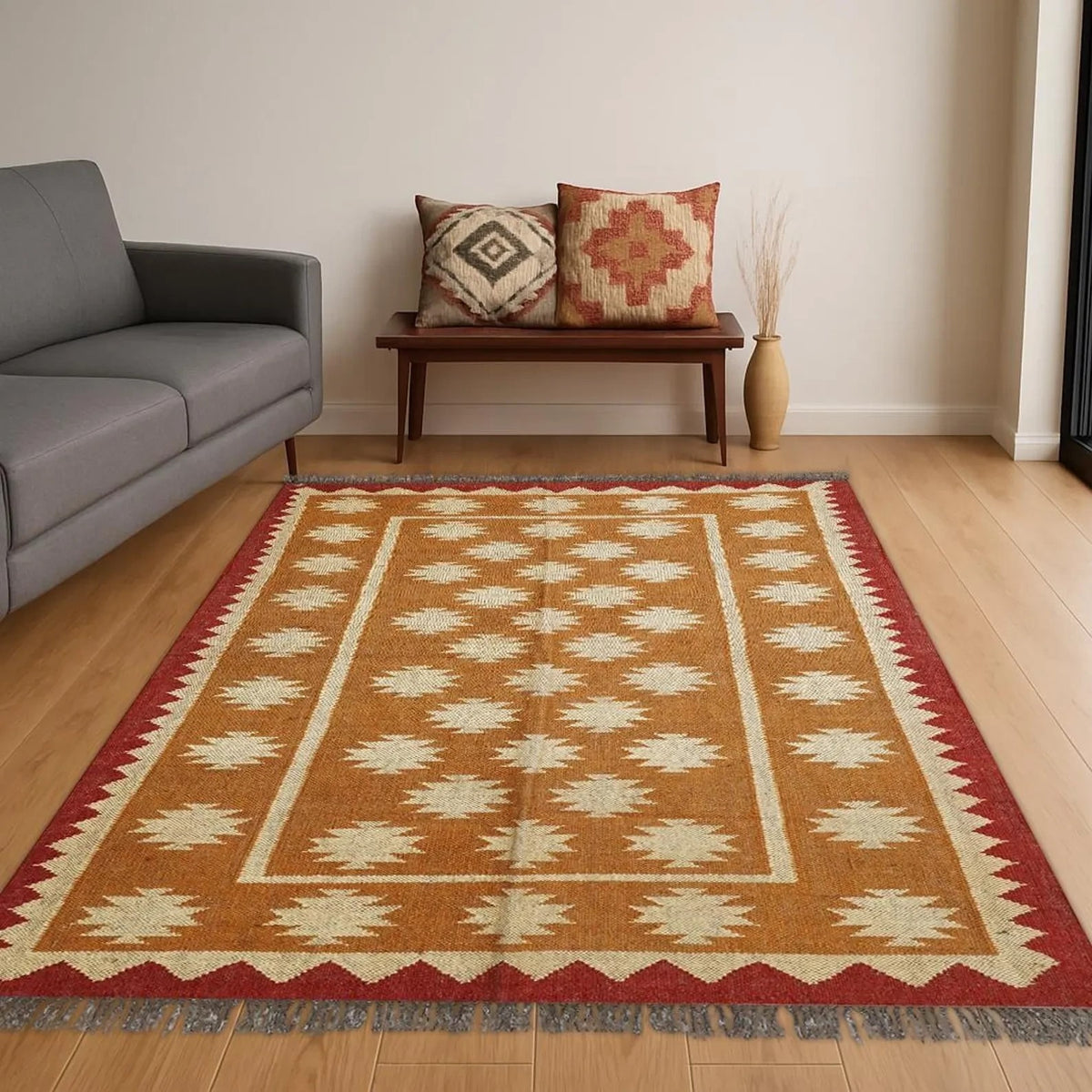 Multicolor Handmade Kilim Wool Durable Rustic Look Farmhouse Jute Rug -Boho Mats Boho Rectangle Area Carpet
