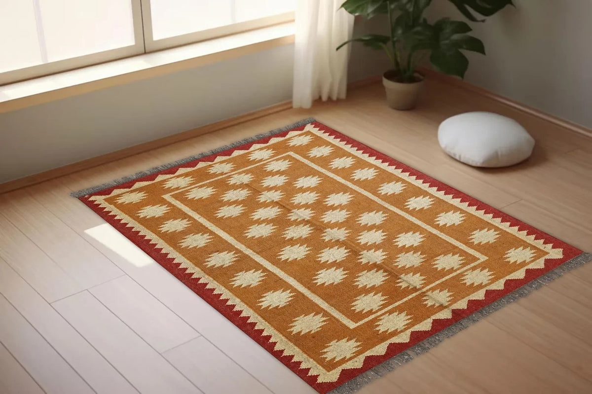 Multicolor Handmade Kilim Wool Durable Rustic Look Farmhouse Jute Rug -Boho Mats Boho Rectangle Area Carpet