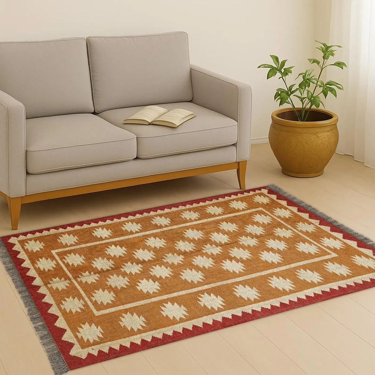 Multicolor Handmade Kilim Wool Durable Rustic Look Farmhouse Jute Rug -Boho Mats Boho Rectangle Area Carpet