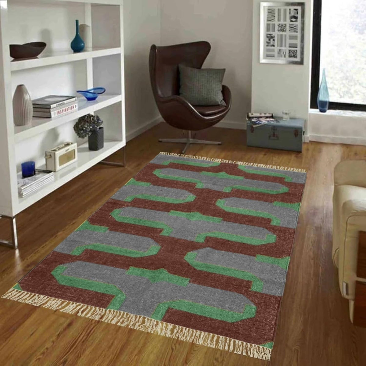 Multicolor Handmade Kilim Wool Durable Rustic Look Farmhouse Jute Rug -Rectangle Boho Mats Boho Area Carpet