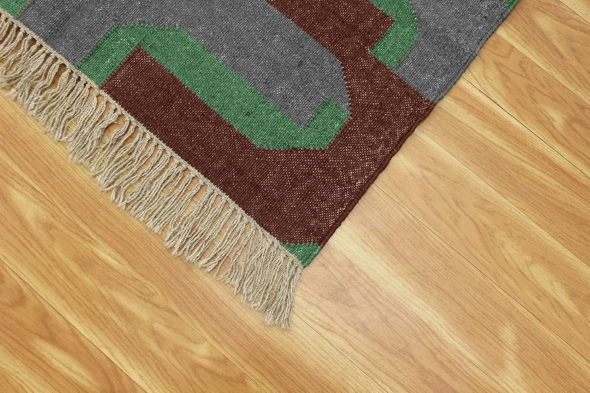 Multicolor Handmade Kilim Wool Durable Rustic Look Farmhouse Jute Rug -Rectangle Boho Mats Boho Area Carpet