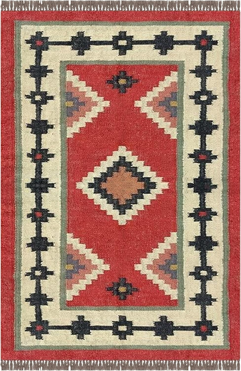 Rectangle Boho Mats Multicolor Handmade Kilim Wool Durable Rustic Look Farmhouse Jute Rug - Boho Area Carpet