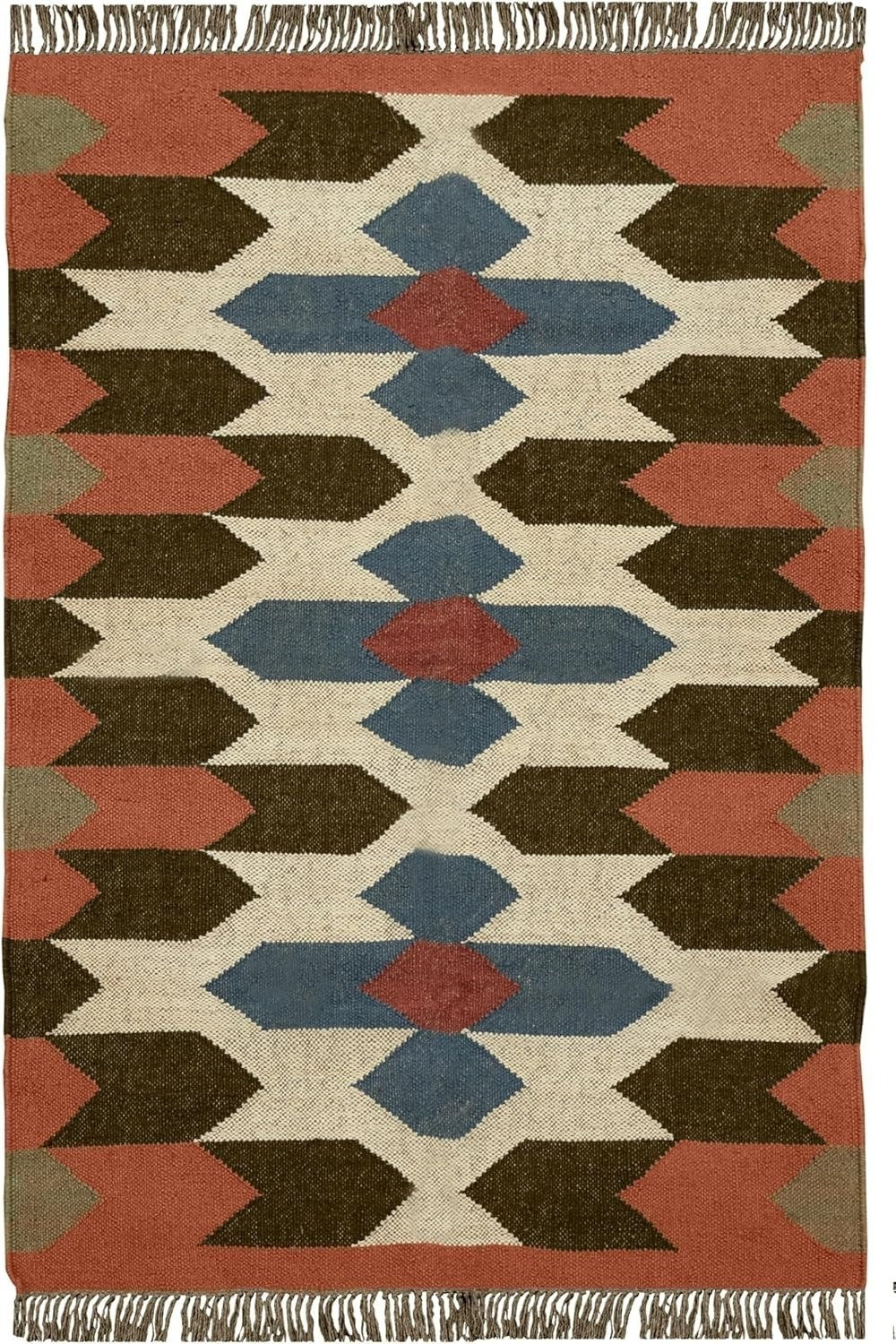 Rectangle Boho Mats Multicolor Handmade Kilim Wool Durable Rustic Look Farmhouse Jute Rug - Boho Area Carpet