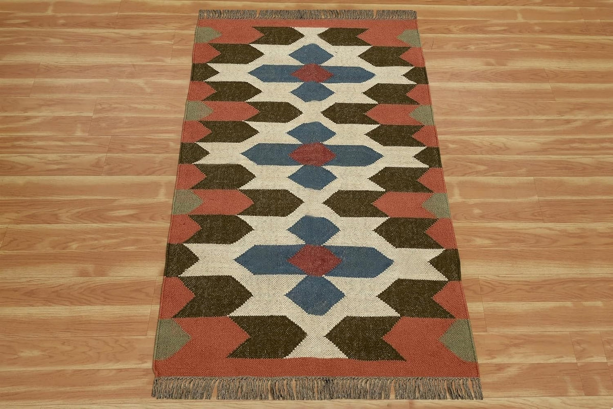 Rectangle Boho Mats Multicolor Handmade Kilim Wool Durable Rustic Look Farmhouse Jute Rug - Boho Area Carpet
