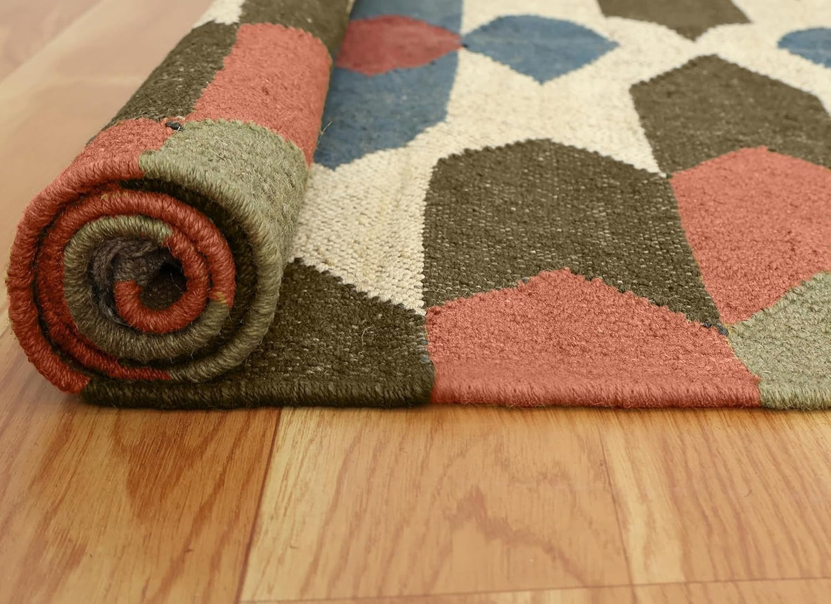 Rectangle Boho Mats Multicolor Handmade Kilim Wool Durable Rustic Look Farmhouse Jute Rug - Boho Area Carpet