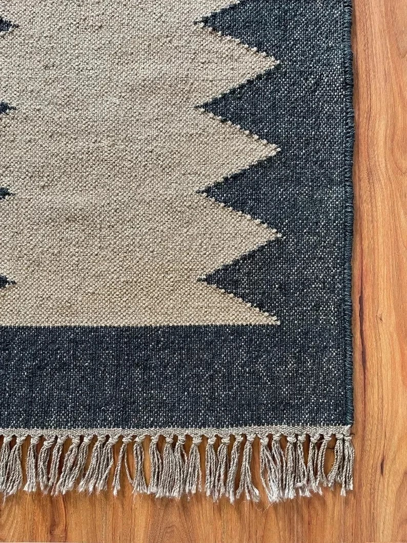 Handmade Kilim Rectangle Boho Mats Multicolor Wool Durable Rustic Look Farmhouse Jute Rug - Boho Area Carpet